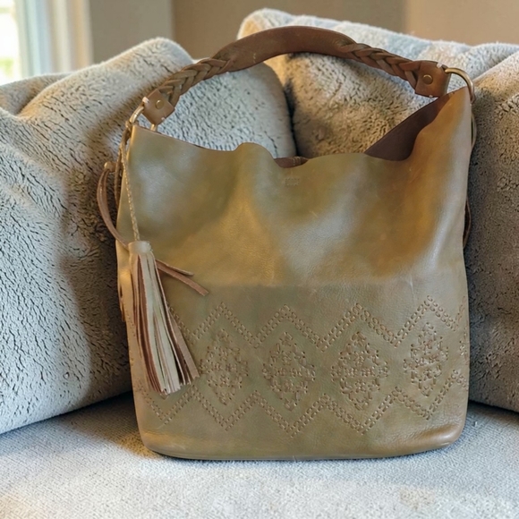 Isabella Fiore Gisela Diamond Stitched Green Leather Hobo - Picture 2 of 10